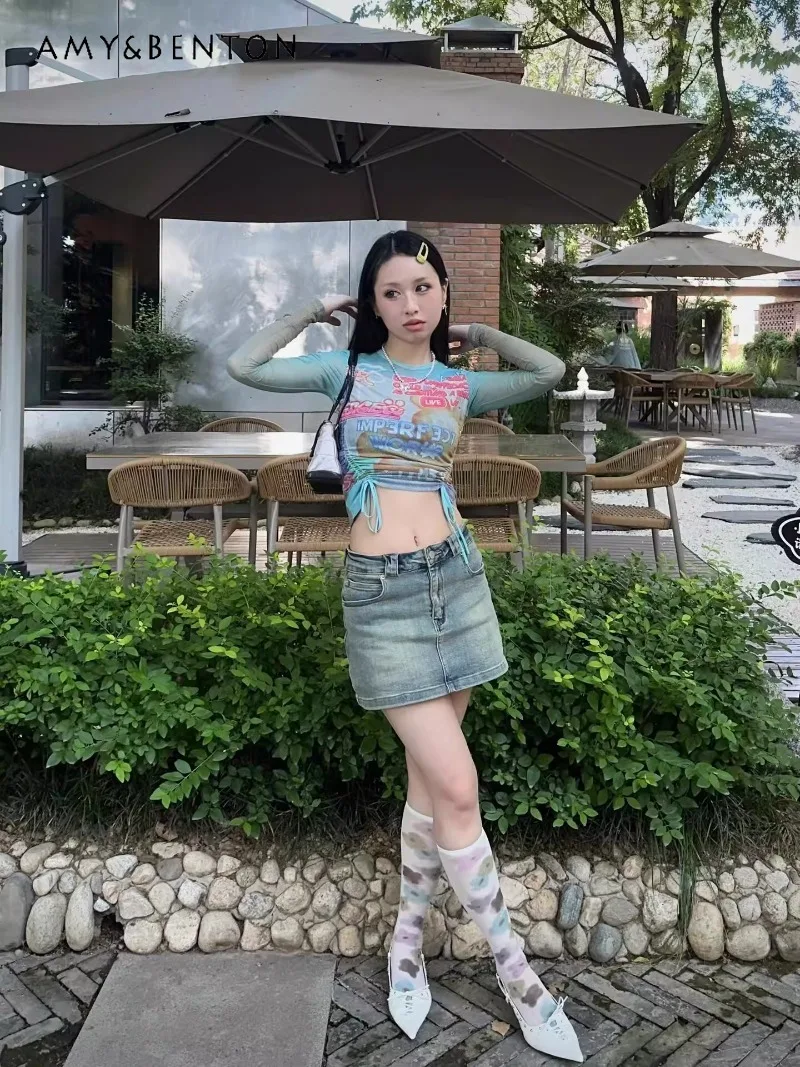 

2025 New Summer Design Sense Cartoon Printed Dopamine Mesh Sunscreen Shirt Pumped Slim Hot Top Long Sleeve T-Shirt For Women