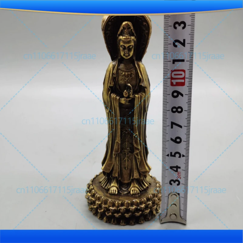 Chinese Fengshui Brass Boddhisattva Goddess Statue Sculptures Antique Nanhai Guanyin Bronze Statue Home Feng Shui Ornament