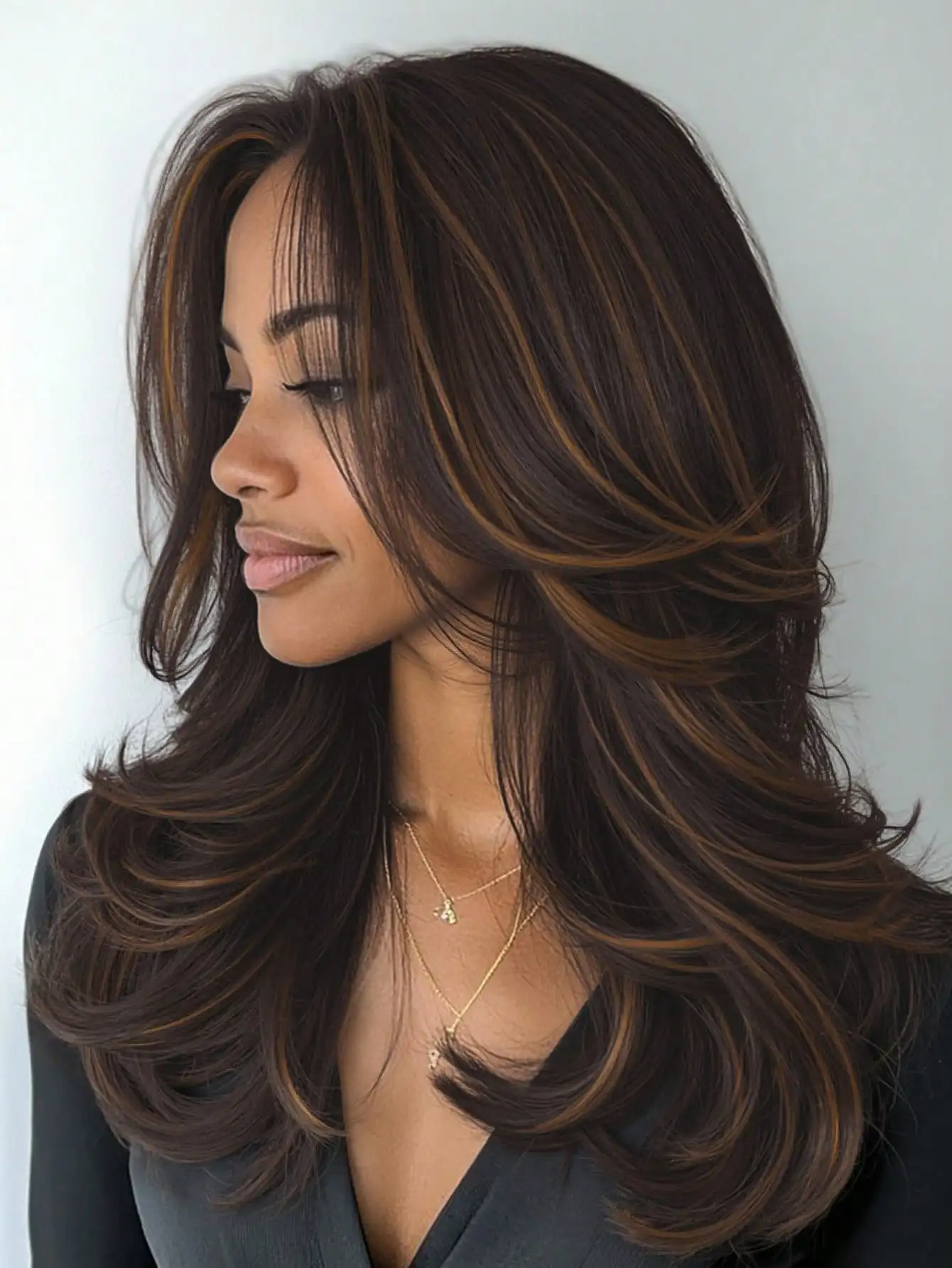 

Коричневый парик омбре, синтетический парик с прямой завивкой и центральным пробором, силуэт «волчий хвост» с тихим кроем, смешанные коричневые акриловые волосы