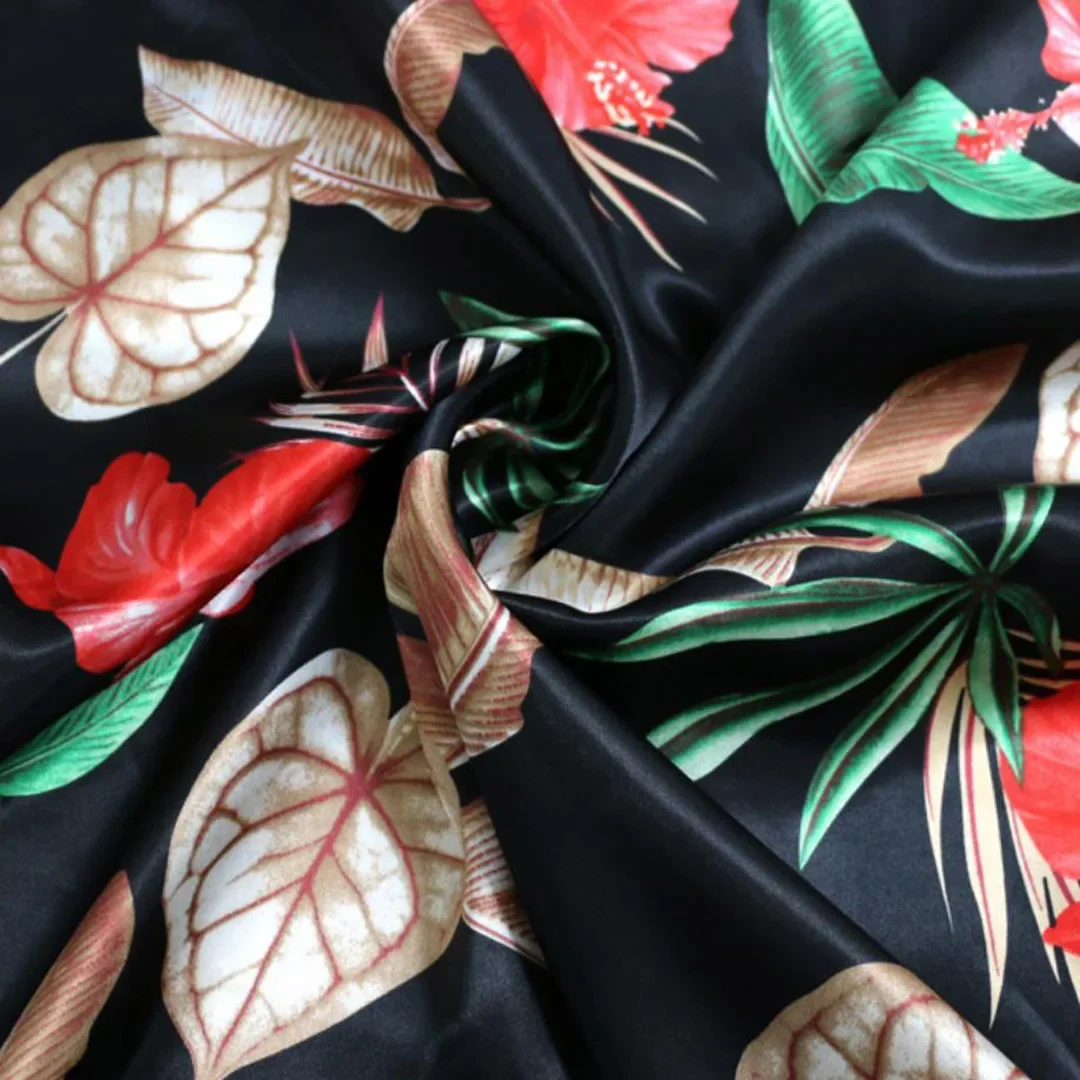 Holiday Galsang Flowers Hawaii Banana Leaf Print Satin Material Lining Charmeuse