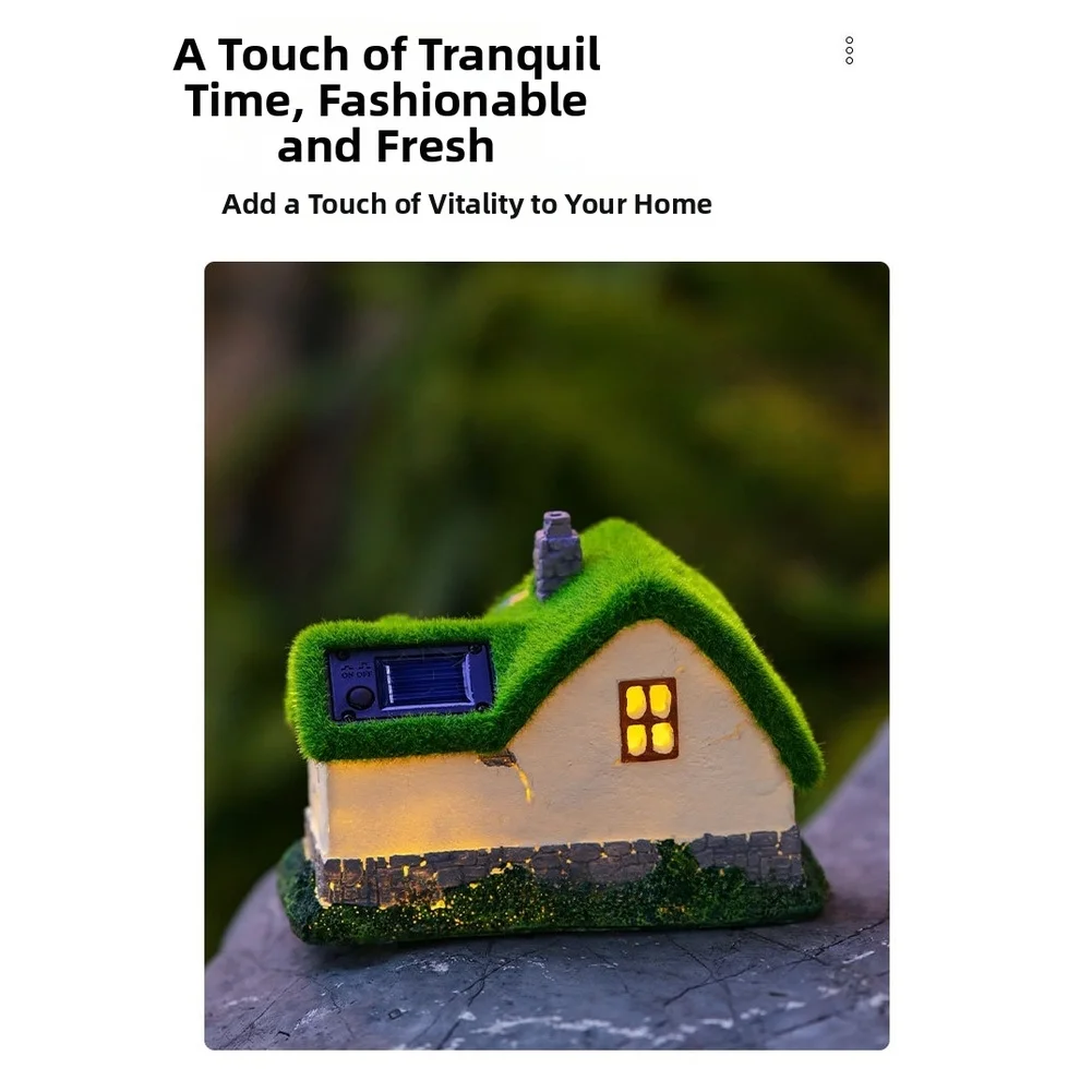 Flocking Solar Resin House Garden Statue Outdoor Light Solar Powered Waterproof Decoration for For AMERICAN Style Garden