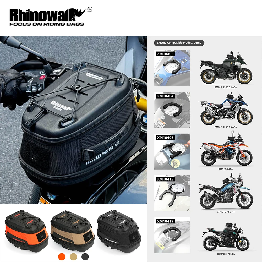 

Rhinowalk Motorcycle Magnet Tank Bag 6.5L Waterproof Quick Release Anti-theft Bag With Rain Cover For For BMW SUZUKI KTM CFMOTO