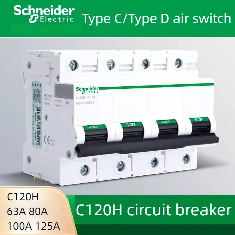 Schneider Electric Air Switch C120H High Current Circuit Breaker 63a 80a 100a 125a 1P 2P 3P 4P Type C / Type D