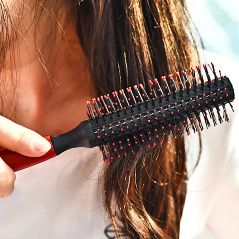 Professional Plastic Round Brush Comb Spiral Roller Curly Hair Combs Massager Hairbrush Dressing Salon Barber Comb Hairstyle red
