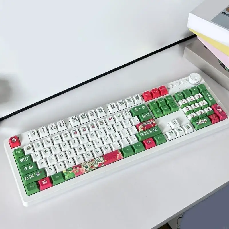 Set Keycap Kunci 900F PBT 125 dengan Tema Mahjong Tiongkok untuk Berbagai Keyboard Mekanis Set Keycap Persegi Warna-warni
