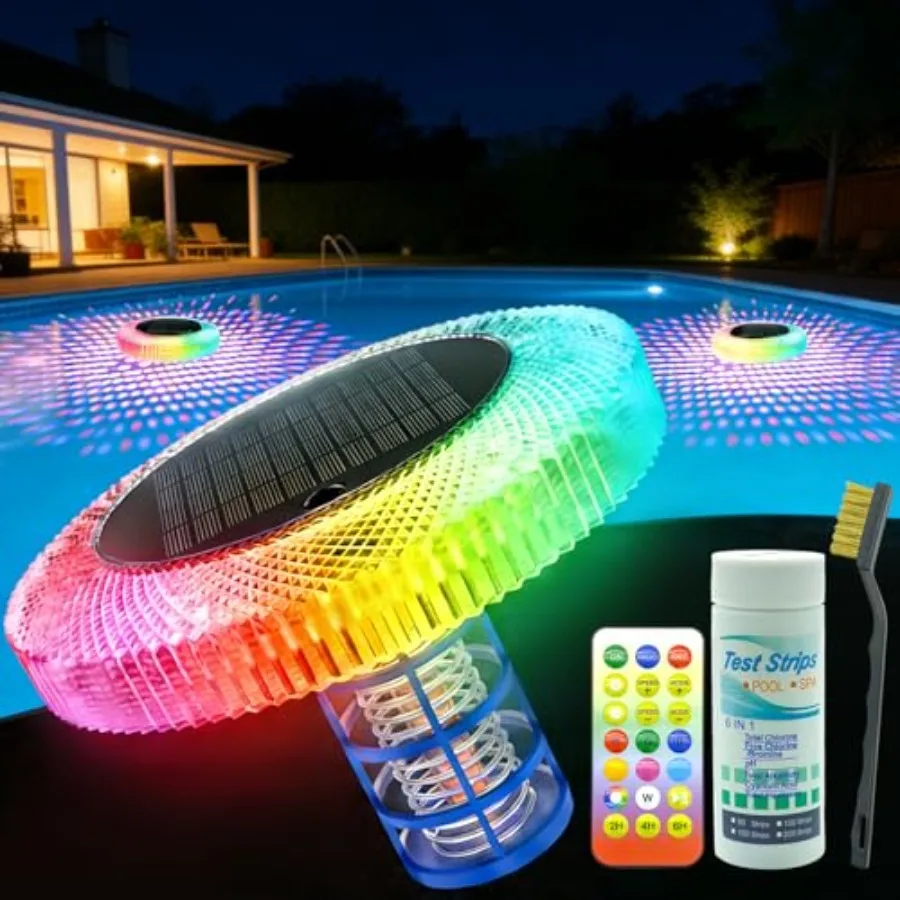 

Solar Pool Ionizer with LED Light and Remote Control - Copper Floating Pool Cleaner for Above Ground and Inground Pools Up to 4