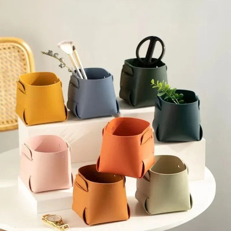 Multi-purpose Nordic Leather Desktop Storage Box For Table, Innovative Design For Makeup Brush Pen Holder Desktop Organizer