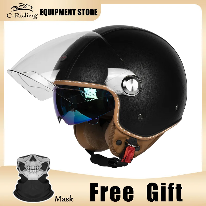 

Classic Vintage Style 3/4 Open Face Motorcycle Helmet DOT Approved with Retractable Sunshield Quick Release Buckle Unisex Design