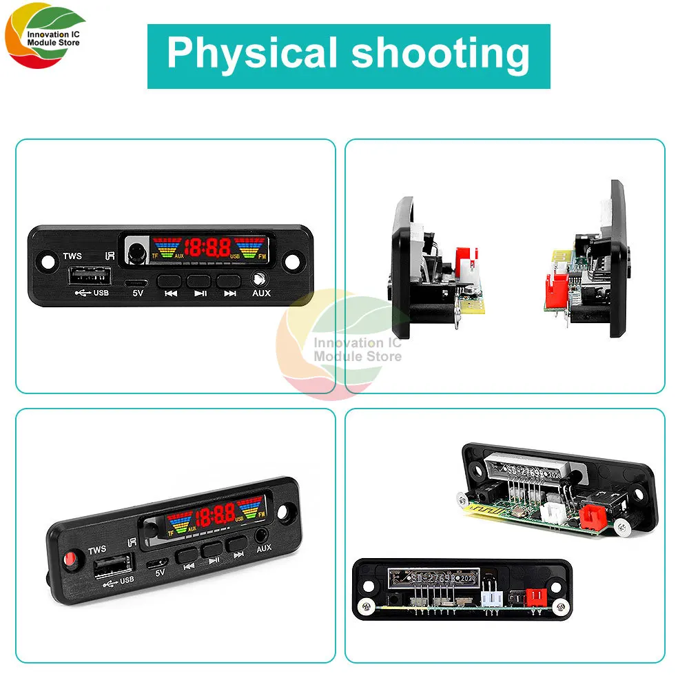 Audio Decode Board Car Music MP3 Decoder Board Bluetooth 5.0 Support AUX FM USB Hands-Free Calling Audio Player Module