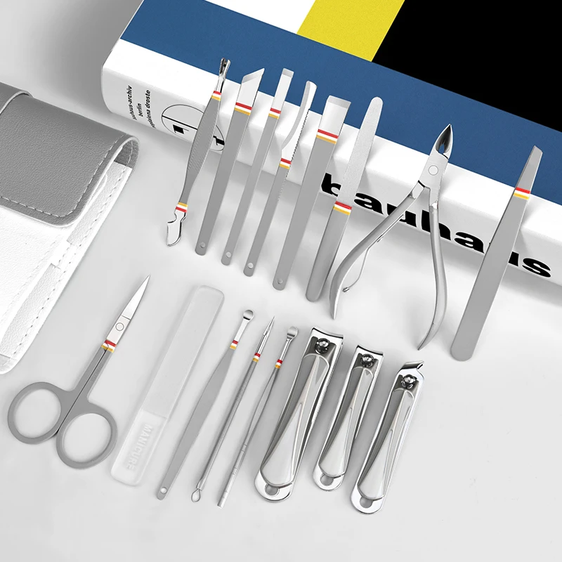 Imported full set of stainless steel nail scissors set easy to carry 12/16pcs home ear scoop pedicure kit nail clippers original
