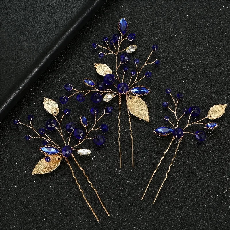 New Arrival Blue Color Rhinestone Bridal Hair Pins Clip Wedding Jewelry Accessories Handmade Head Decoration Ornament