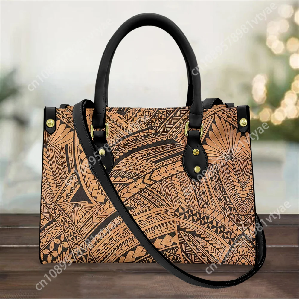 Polynesian Samoa Tattoos Printing Tote Bag for Women Luxury Leather Top-handle Bags and Purse for Work Fashion Shoulder Handbag