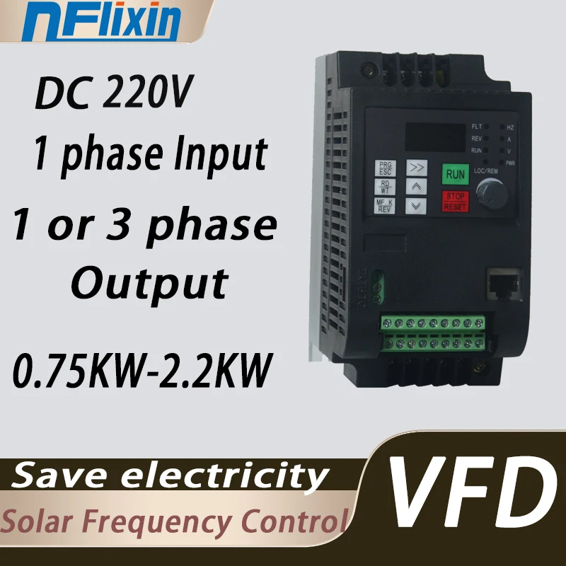 Hot sell! 1.5-7.5KW DC 200-400V to 220V AC 3P Output Solar Frequency Converter VFD Frequency Inverter Motor Speed Controller