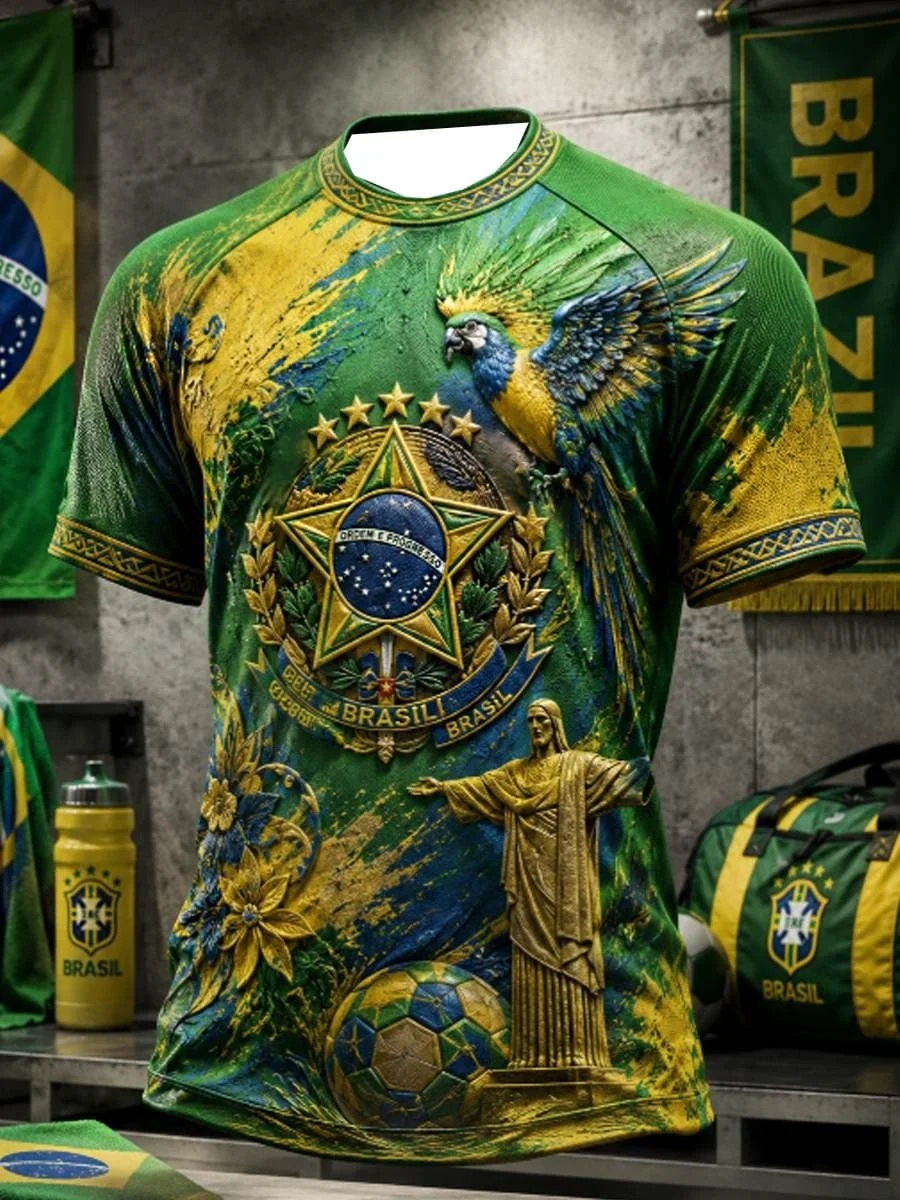 2026 New Brazilian Flag Themed Football Jersey, Fan Friendly Sports Training, Quick Drying T-shirt for Men Family Kids Tees Tops