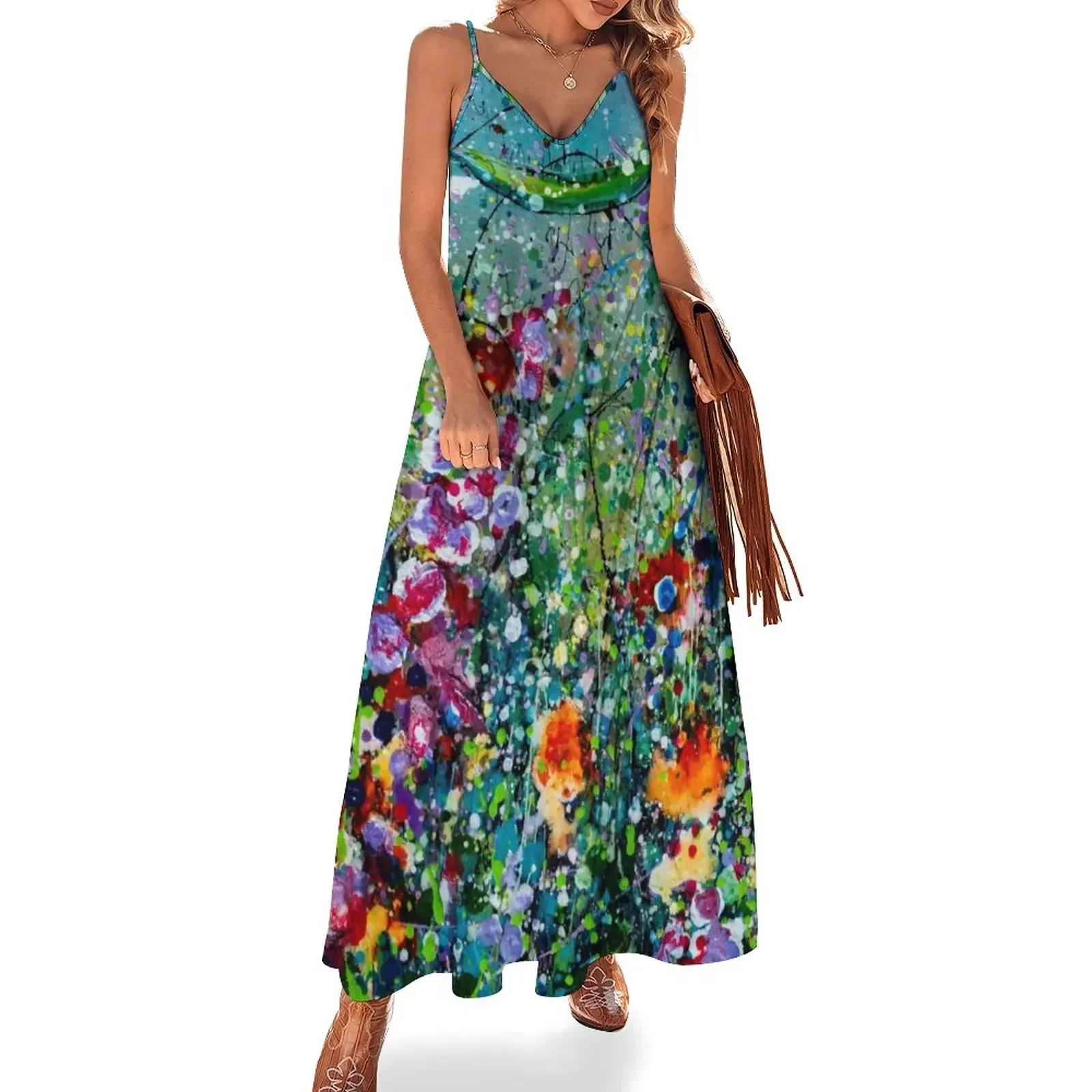 

Whimsical Spring Meadow Flowers Jackson Pollock Inspired Sleeveless Dress Summer dresses for women