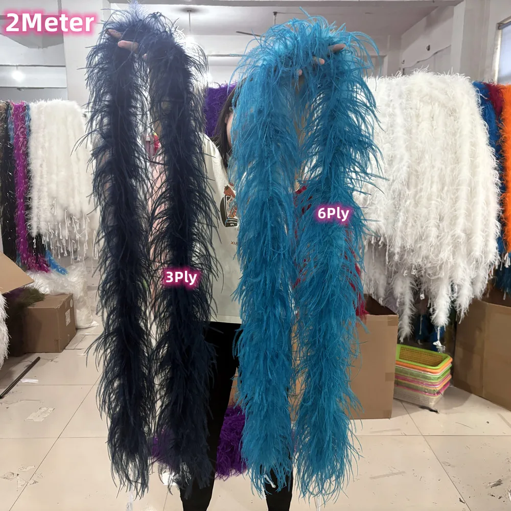 2Meters 1/2/3/4/6 Ply Ostrich Feathers Trims Boa for Wedding Carnival Party Fashion Show Costume Sewing Feather Accessories Pink