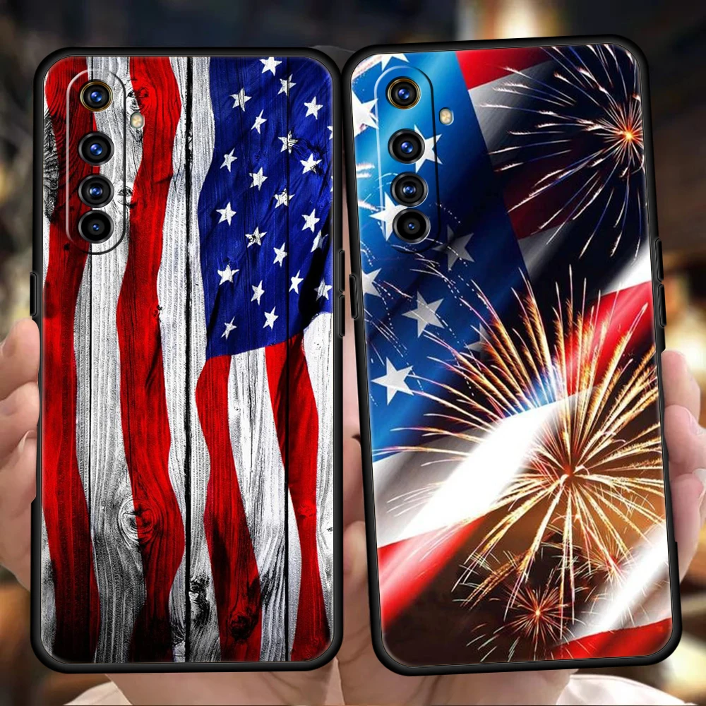 American United States Flag Phone Case for Realme 8 9 Pro Plus 8i 9i 6 7 GT2 C21 C25 C3 C11 11 Pro 5G Plus Shockproof Soft Shell