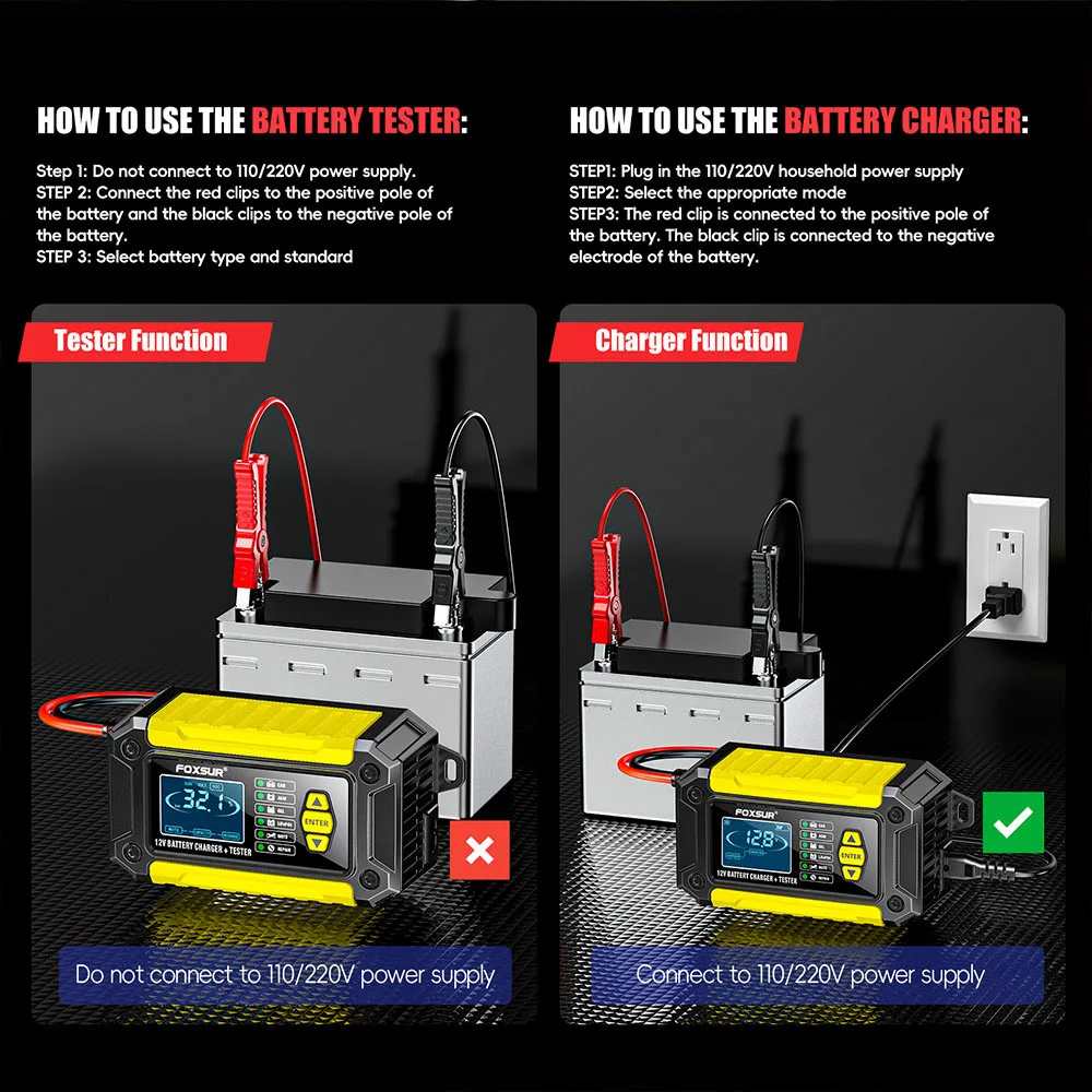 Probador de batería de reparación de pulso, cargadores de batería de coche, enchufe europeo para baterías de plomo-ácido AMG LifePo4, entrada de 100V/240V, 12V, 6A, 90W