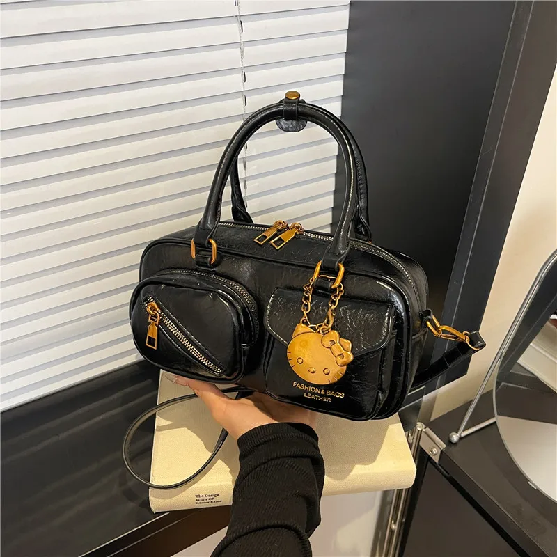 حقيبة بولينج للنساء 2025، حقيبة يد جلدية متعددة الجيوب، مقبض علوي عصري وحقيبة كتف، محفظة كروس على الطراز العتيق