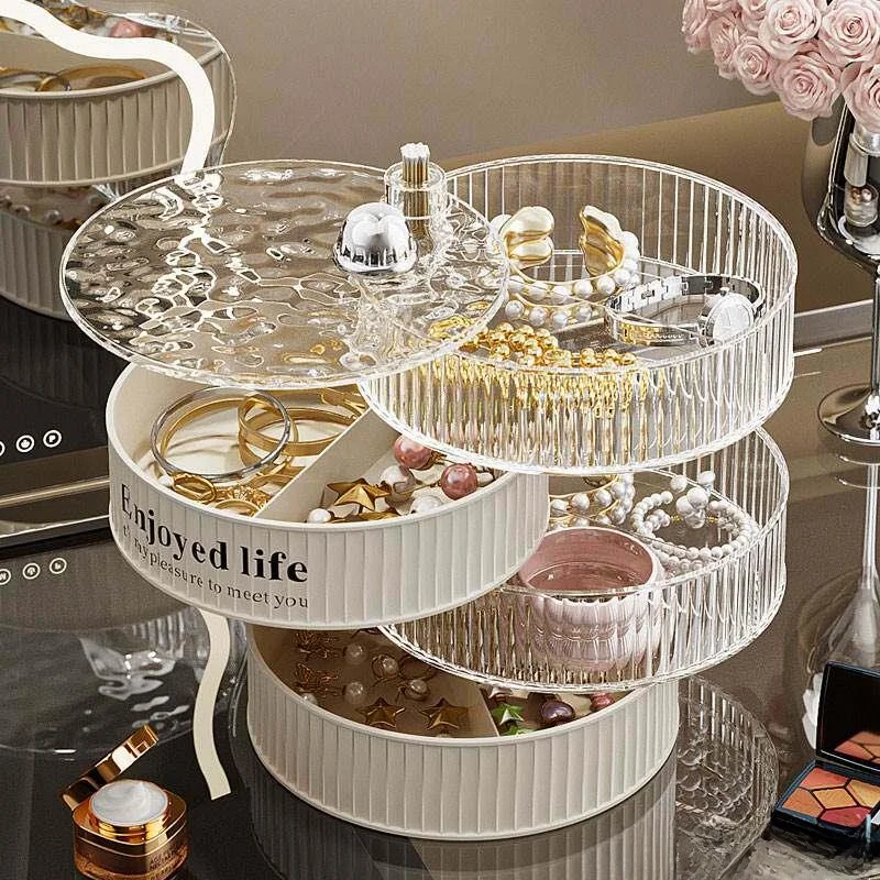 

Элегантная многослойная вращающаяся шкатулка для украшений: роскошный органайзер для серег, ожерелий, кулонов – модный аксессуар для хранения