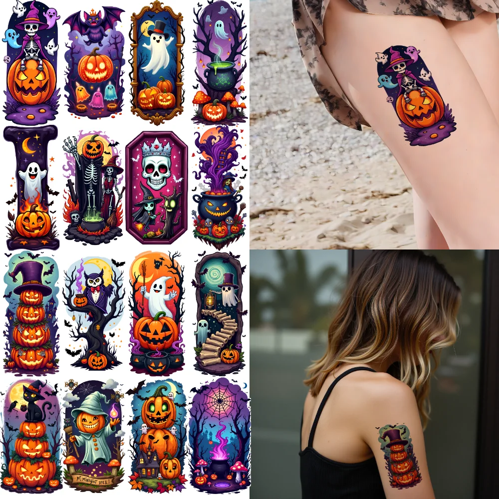

12 шт., временные татуировки, наклейки на Хэллоуин, наклейки с призраками на Хэллоуин, водонепроницаемые долговечные наклейки на тело для щек, взрослых