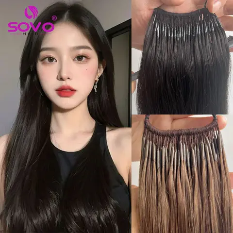 Estensione dei capelli in cotone coreano 100% filo di cotone per capelli umani gemelli I tip Hair Double Drawn Pre Bonded Hair Extension colore naturale