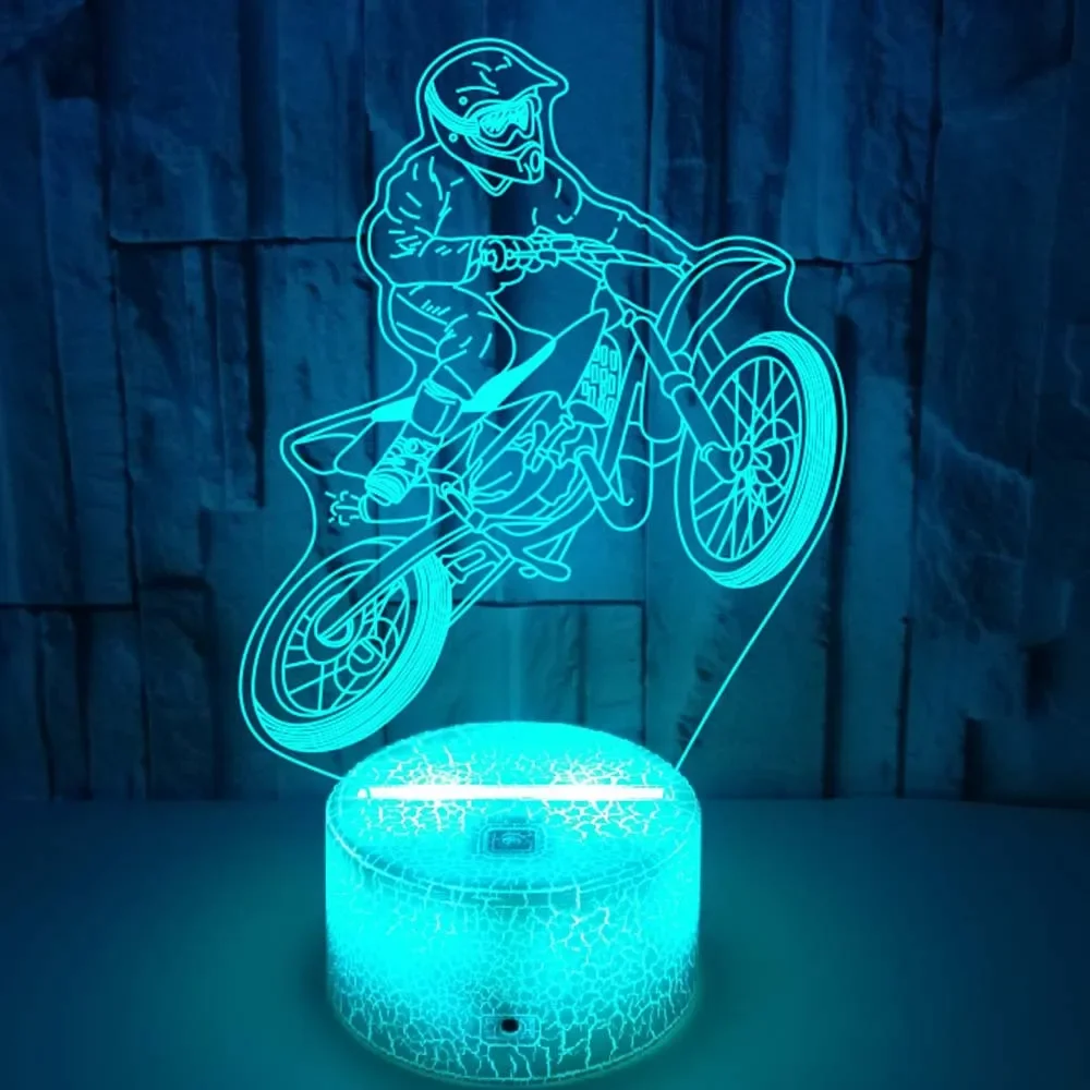 Reiten Motorrad Figur Nachtlicht führte 3D Tisch lampe für Kinder Jungen Mädchen Zimmer Dekor Atmosphäre Lichter Geschenk für Motorrad Fans