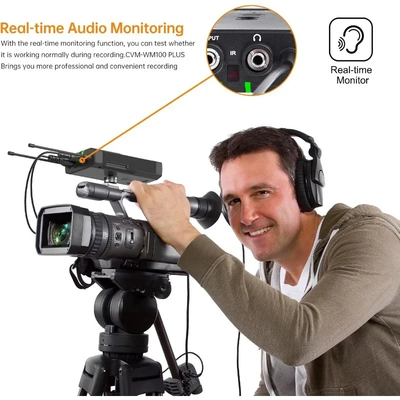 CVM-WM100PLUS الجديد - نظام ميكروفون لاسلكي احترافي UHF ميكروفون لاسلكي ذو طية صدر السترة مع تسجيل ثنائي القناة