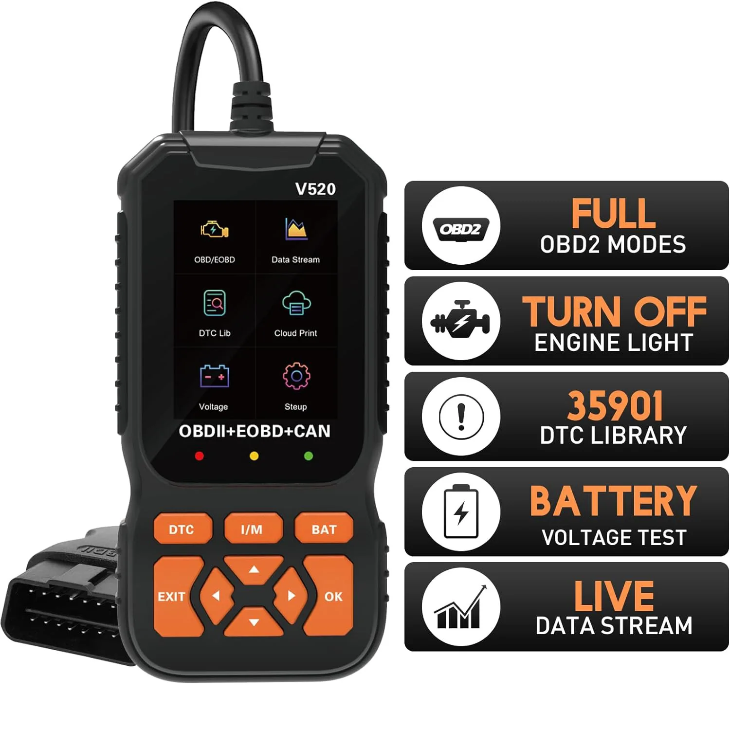 

OBD2 Полнофункциональный считыватель кодов OBDII V520 Elm327 Автомобильный диагностический инструмент 12 В OBD Автоматический сканер