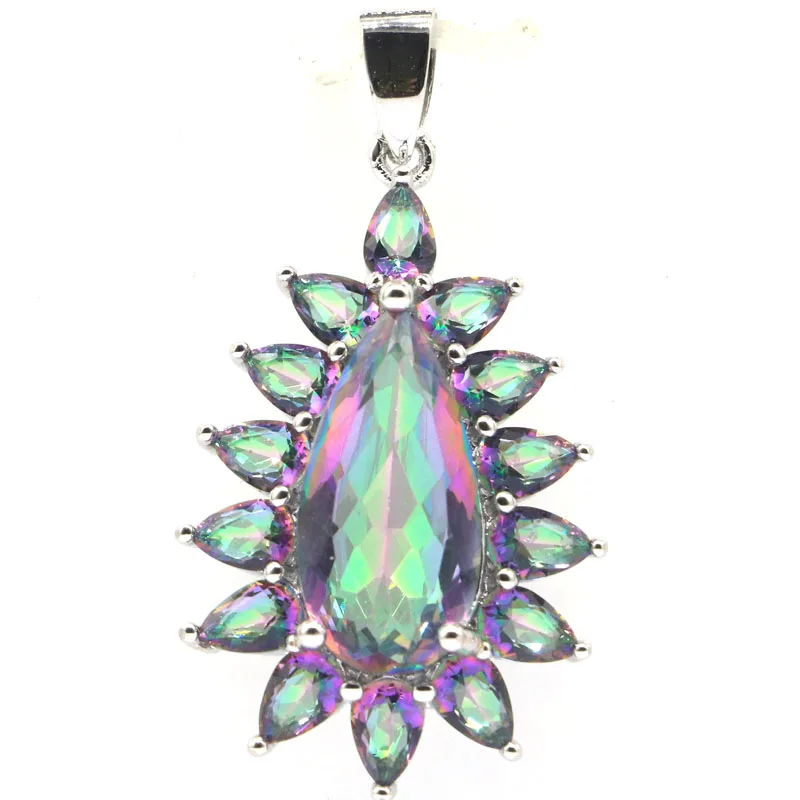 

41x22mm Multi Color Rhodolite Garnet Swiss Blue Topaz Aquamarine Purple Spinel Peridot Fire Rainbow Mystic Topaz Silver Pendant