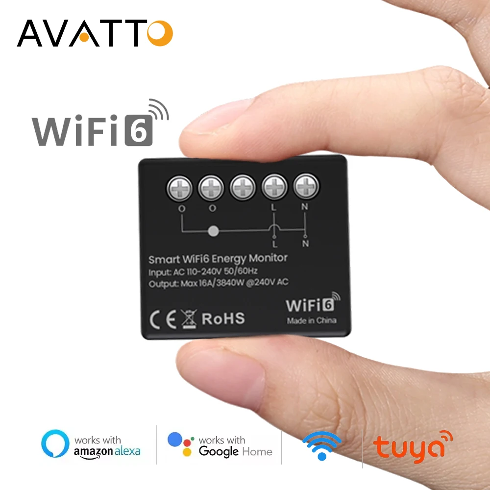 AVATTO Tuya WiFi 6-mini slimme energiemetermodule met vermogensmonitoring Metering Exportgegevens Ondersteuning Alexa Google Home Alice