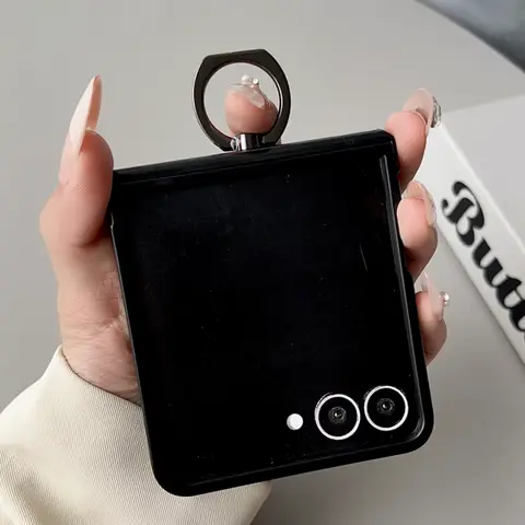 Luxury Leather Lattice Texture With Ring Phone Case For Samsung Galaxy Z Flip 3 4 5 6 7 7FE Hinge Anti-Scratch Back Phone Cover