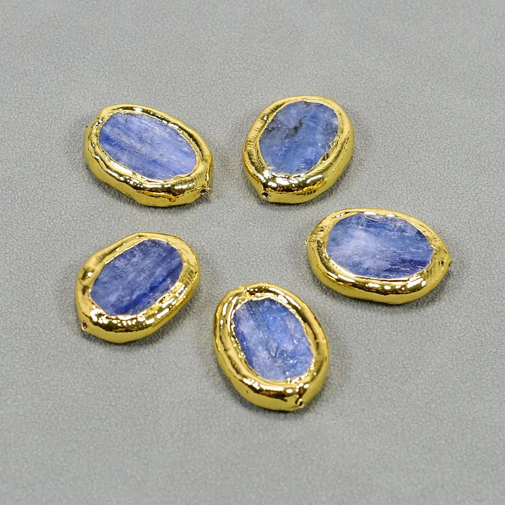 

APDGG 5 Pcs Blue Kyanite Oval Shape 24K Gold Plated Spacer Gems Beads Connector Jewelry Pearl Necklace Pendant Jewelry DIY