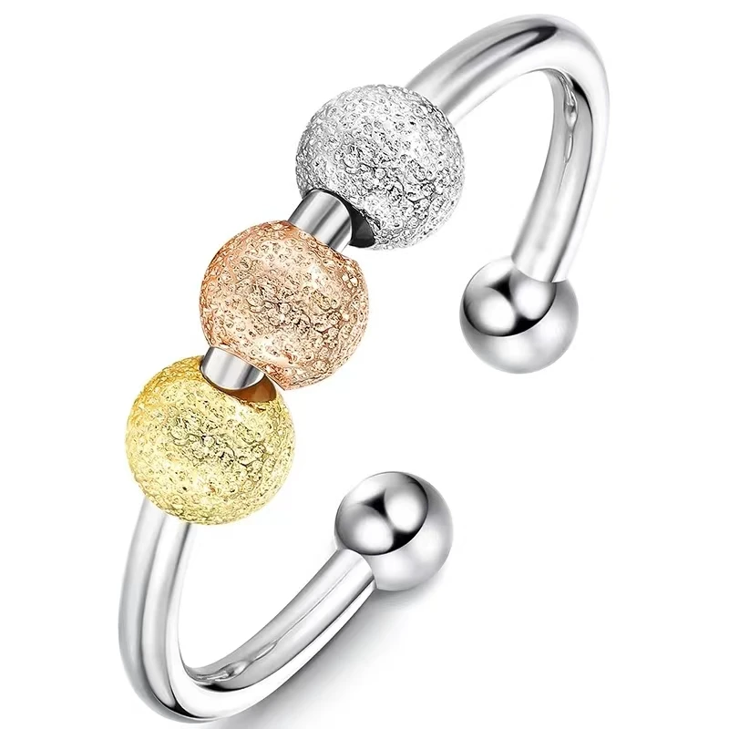 

Adjustable Stainless Steel Anti-Stress Anxiety Ring with Frosted Beads Spinner Fidget Ring for Stress Relief And Anxiety Relief