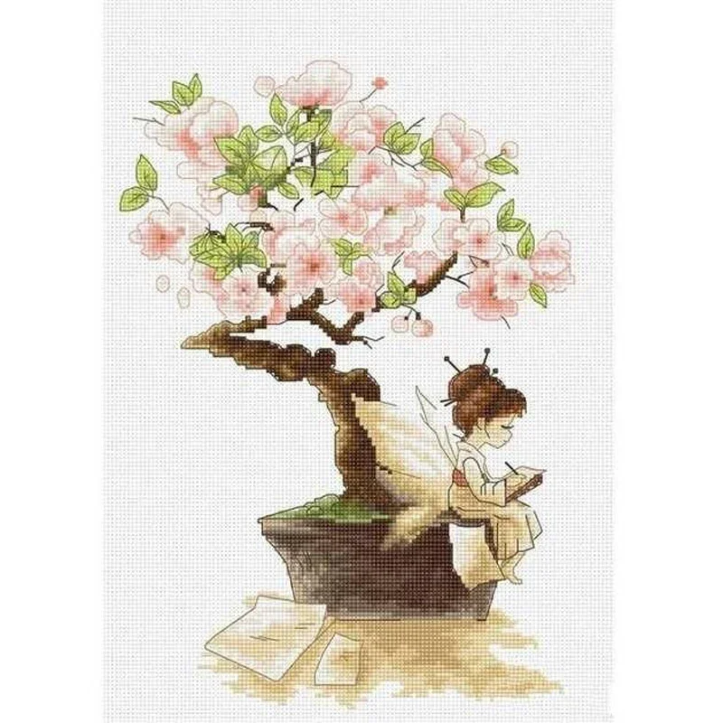 Amishop Top Quality Counted Lovely Cute Cross Stitch Kit Sakura Japanese Flower Luca-s Luca