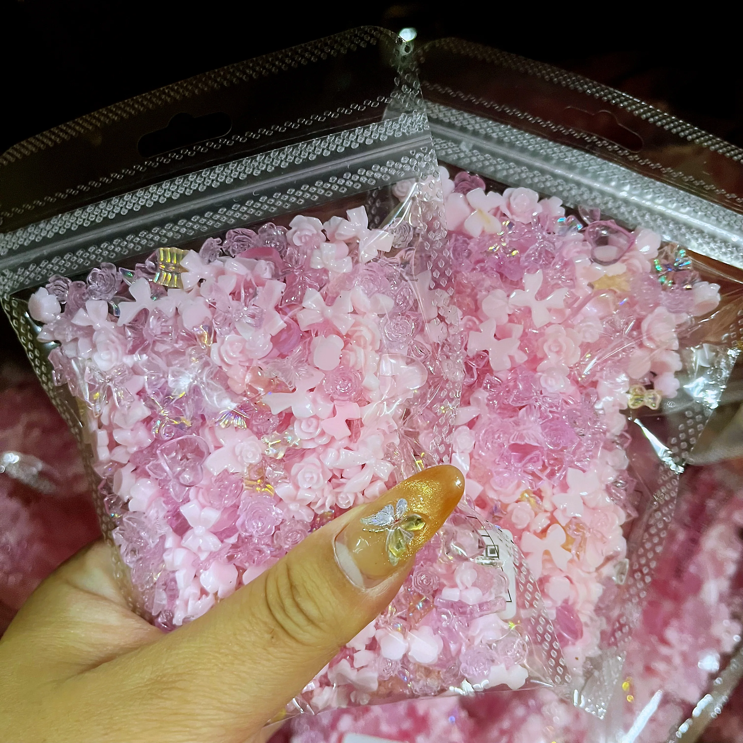 50g 3D Strikken/Rose Bloem/Liefde Hart/Vlinder Nagel Charmes Gemengd Roze Acryl Nail Art Decoratie Kawaii Y2K Craft Nagelbenodigdheden *