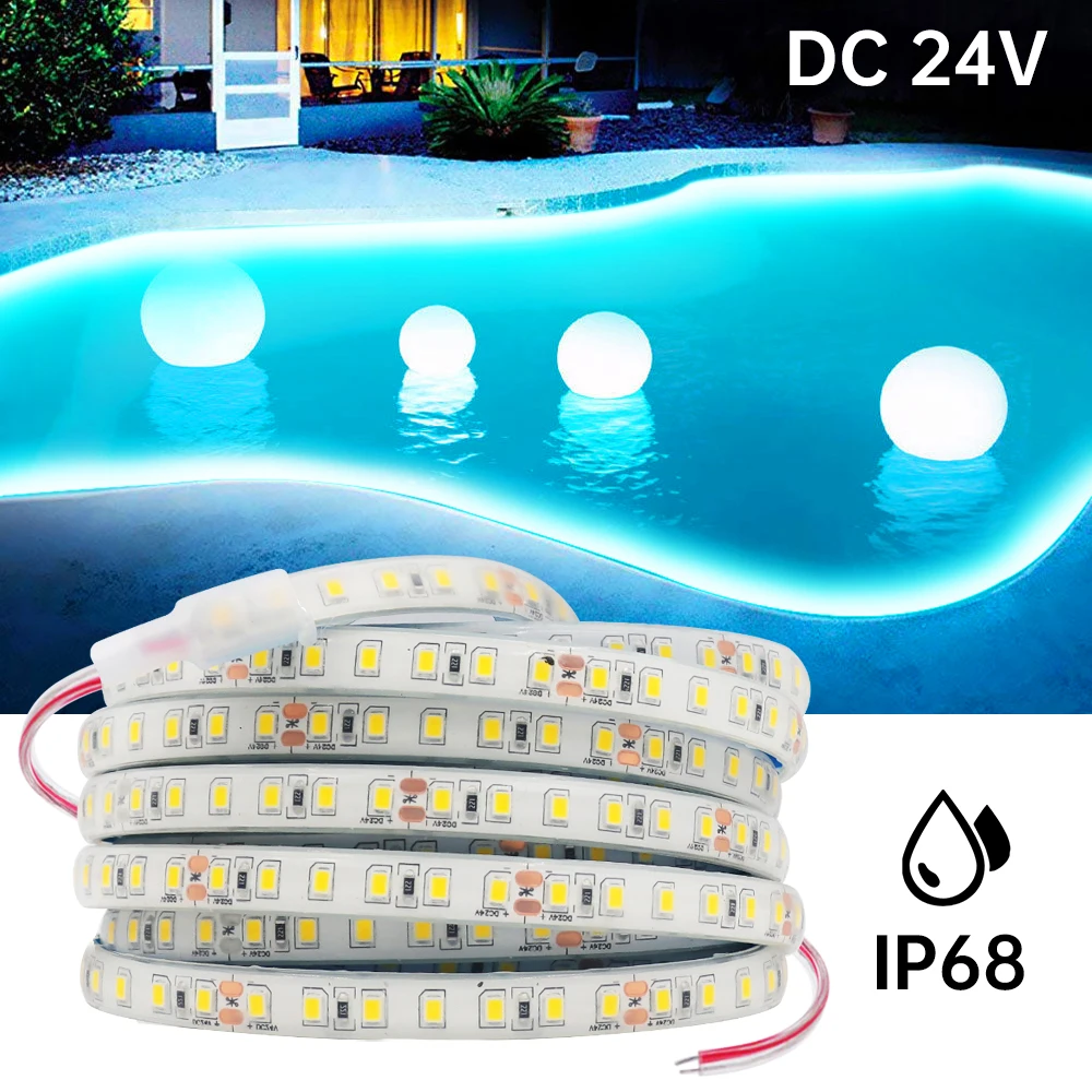 Ip68 Waterdichte Led Strip Verlichting 24V 2835 120Leds/M Warm Natuurlijk Wit Rood Groen Blauw Flexibele Lussen Led Tape Onderwater Decor