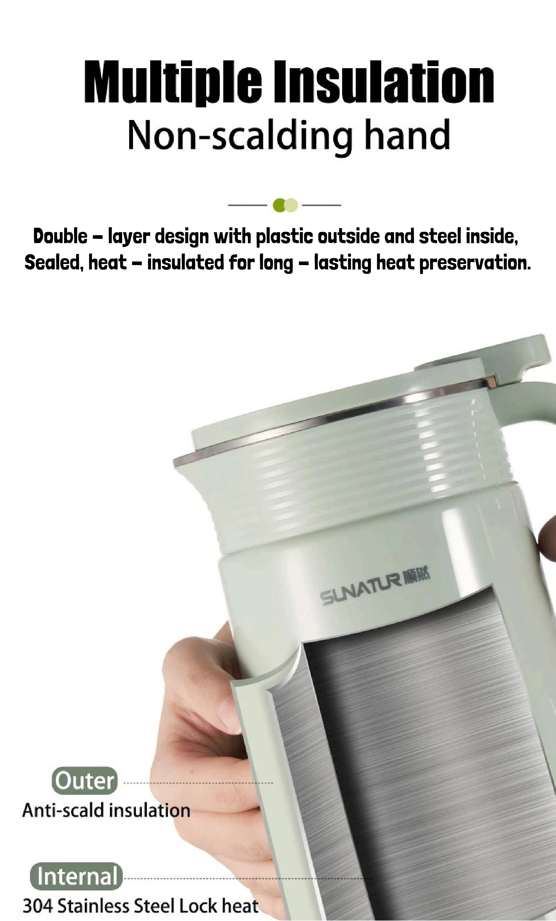 SUNATUR 600w Soybean Milk Maker - 800ml Heated Wall Breaking Machine, for Nut Vegetable (HB-B6K)