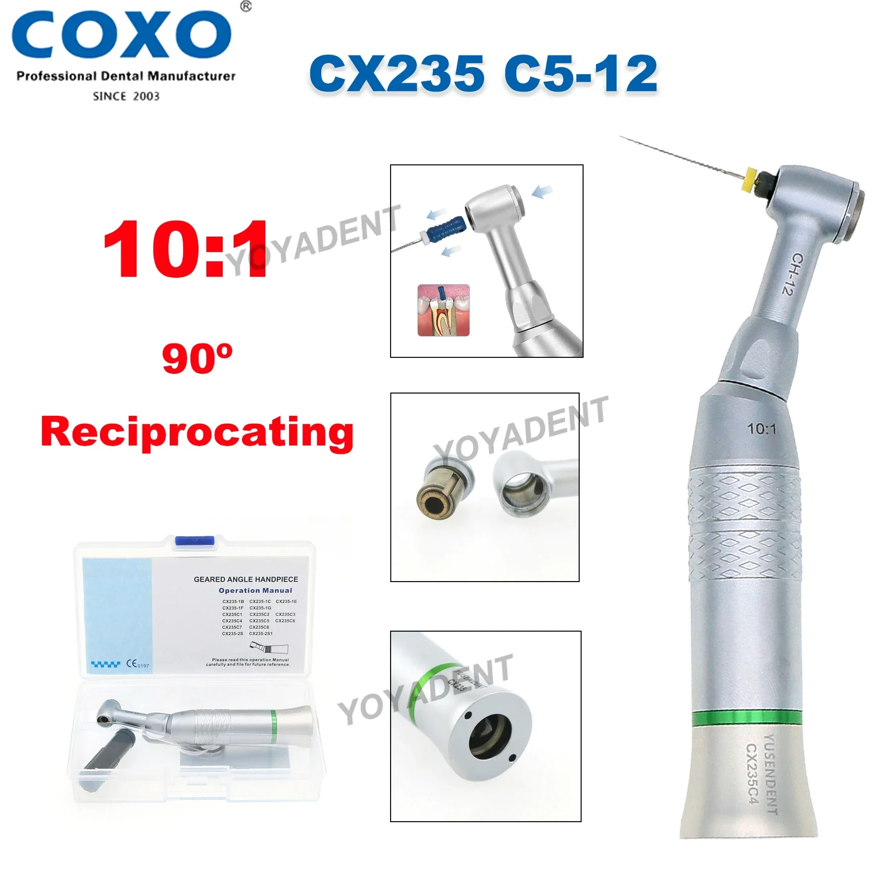 

COXO Dental Low Speed Handpiece 10:1 Endo 90º Reciprocating Contra Angle For Endodontic Treatment Fit KAVO NSK CX235 C5-12