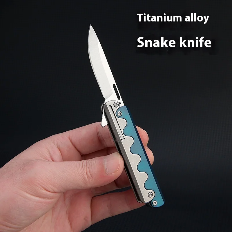 Premium Titanium Sidewinder Folding Knife – Ready-to-Gift EDC Tool One-Hand Deployment, CNC Blue/Wave Grip & D2 Steel Blade