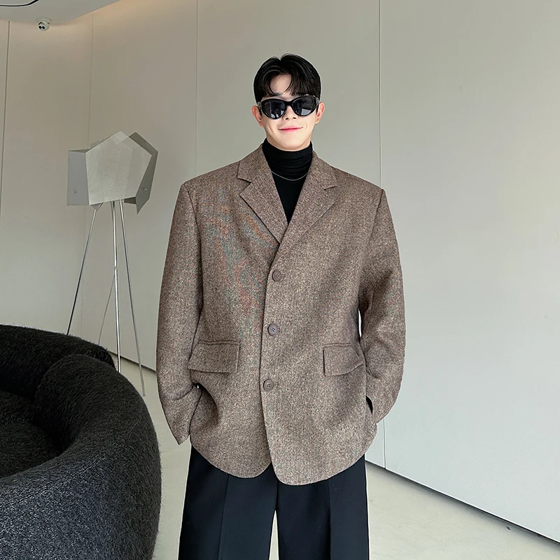 

Dongda Gate Thi Tweed oulder Padded Suit Casual Men's Autumn Winter Woolen Jaet Loose Fit Youthful Sle Long Sve