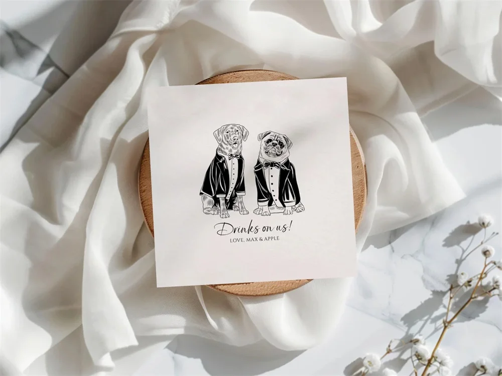 50 PCS Dog Wedding Napkins, Custom Pet Portrait, Napkins For Wedding, Dog Lover Wedding, Pet Sketch Napkins, Dog Illustration Na