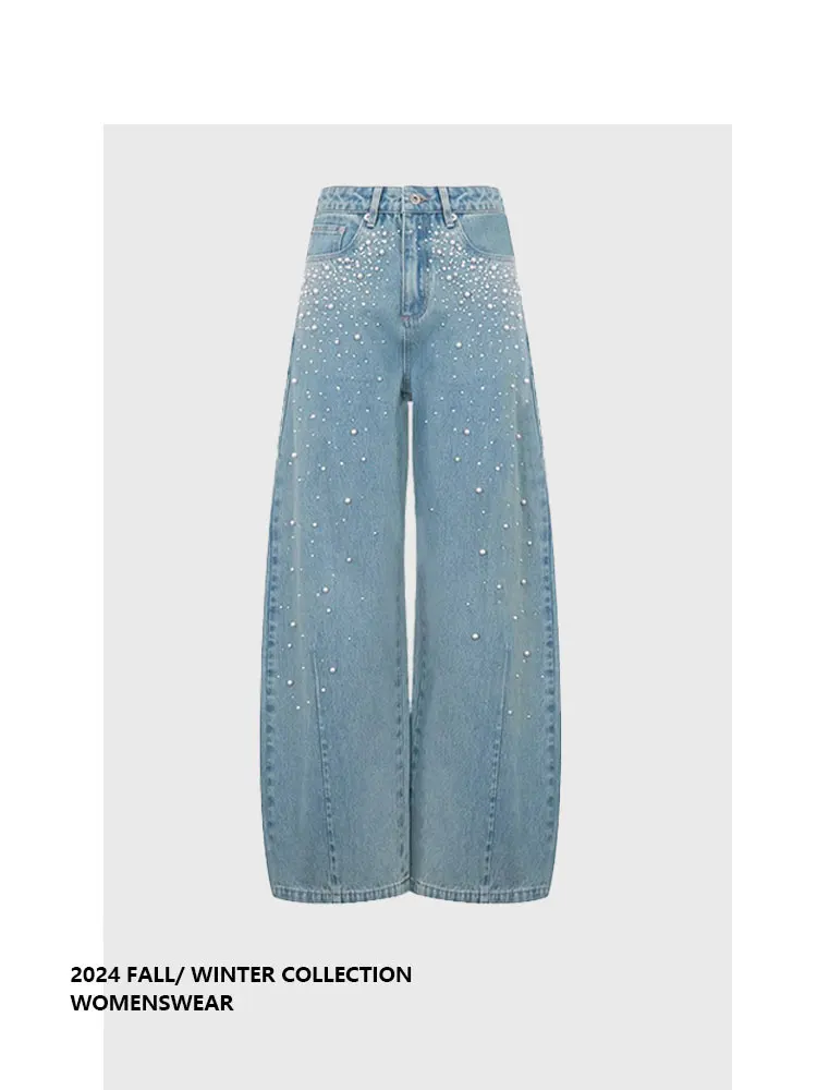 

La Chapelle Pearl Distred Широкие джинсы женские весенние новые прочные удобные брюки больших размеров для женщин с грушей