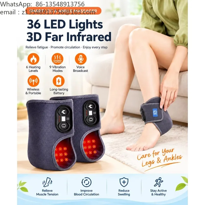 Wireless Heating Ankle Support, Red Light Vibration Foot Brace, Moxa Hot Compress Ankle Massager for Pain Relief