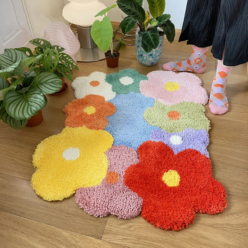 IG Decorative Carpet Flower Tufted Home Colorful Bedroom Bedside Irregular Large Area Rug Non-slip Floor Mat  سجادة اطفال коврик