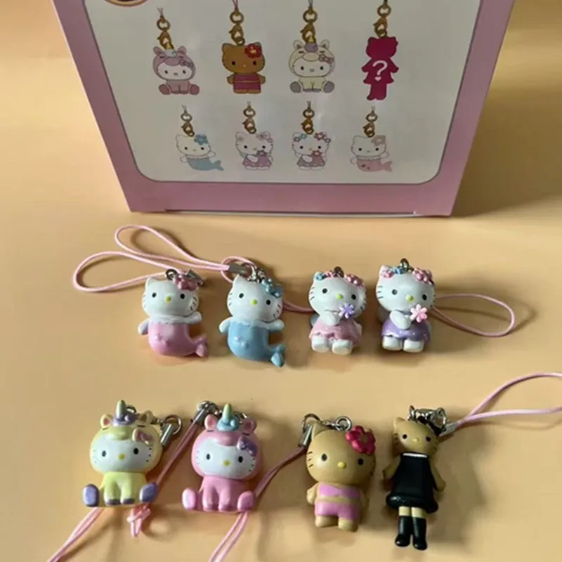 Figura anime Hello Kitty Gambe lunghe scavate nere Unicorno Sirena Kt Collezione di gatti Portachiavi con ciondolo Scatola cieca Giocattoli Regali per bambini