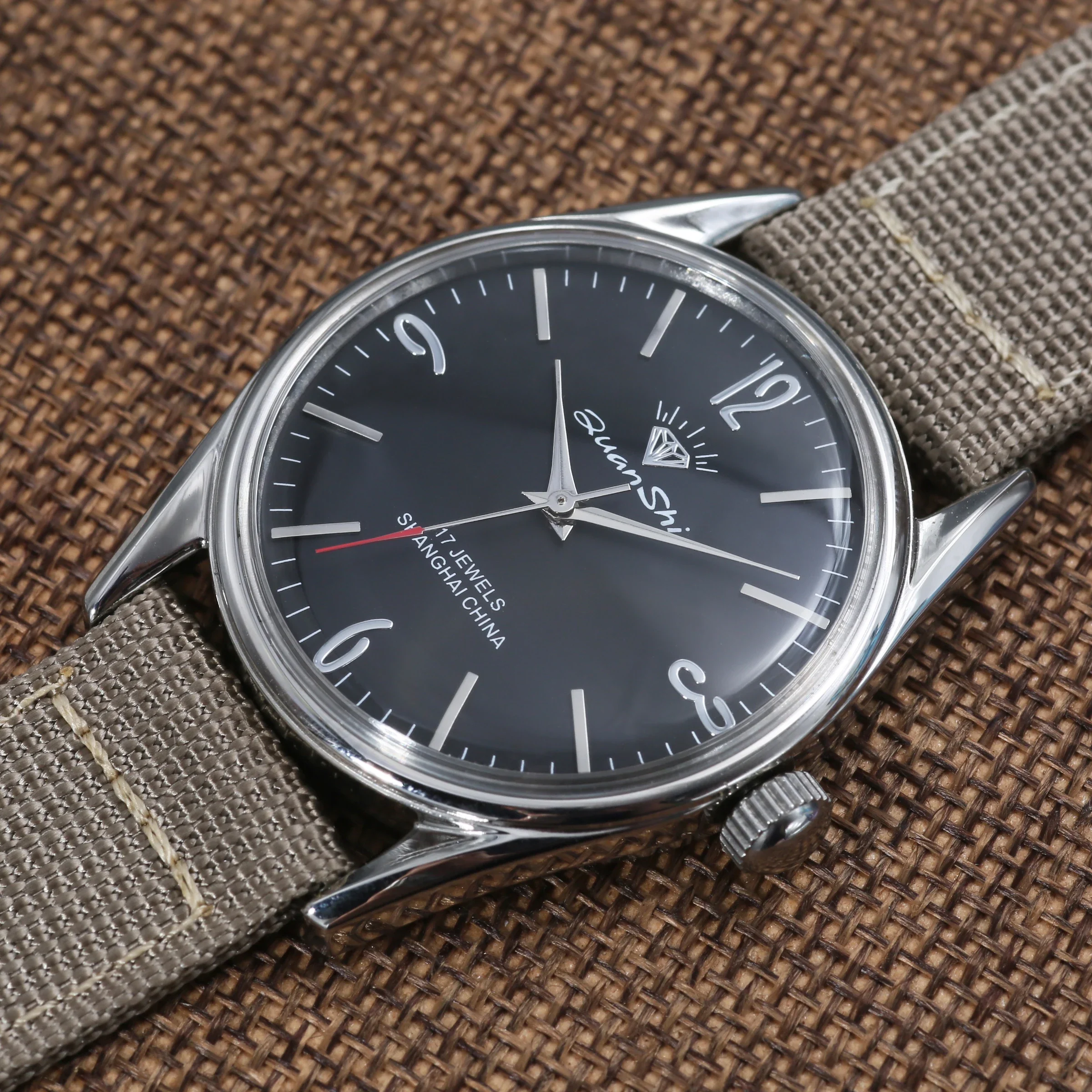 Relógio Mecânico Shanghai Diamond Masculino com Movimento Manual 7120, 38MM, Aço Inoxidável, à Prova d'Água, Presente para Homens