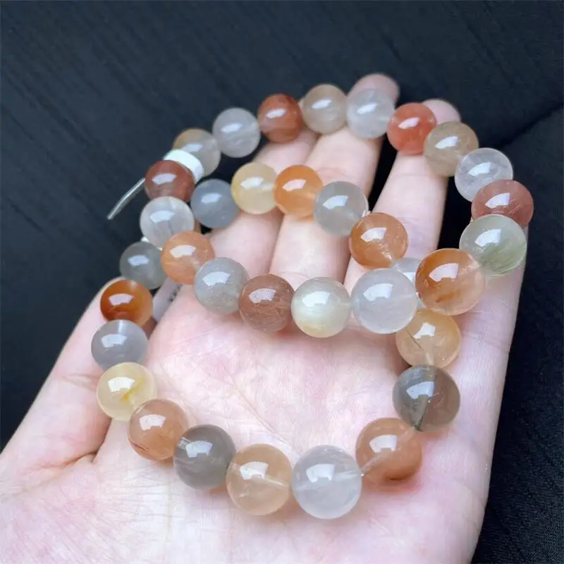 10MM Natural Colored Rabbit Hair Quartz Bead Bracelet Jewelry Woman Men Unisex Stretch Holiday Gift 1PCS