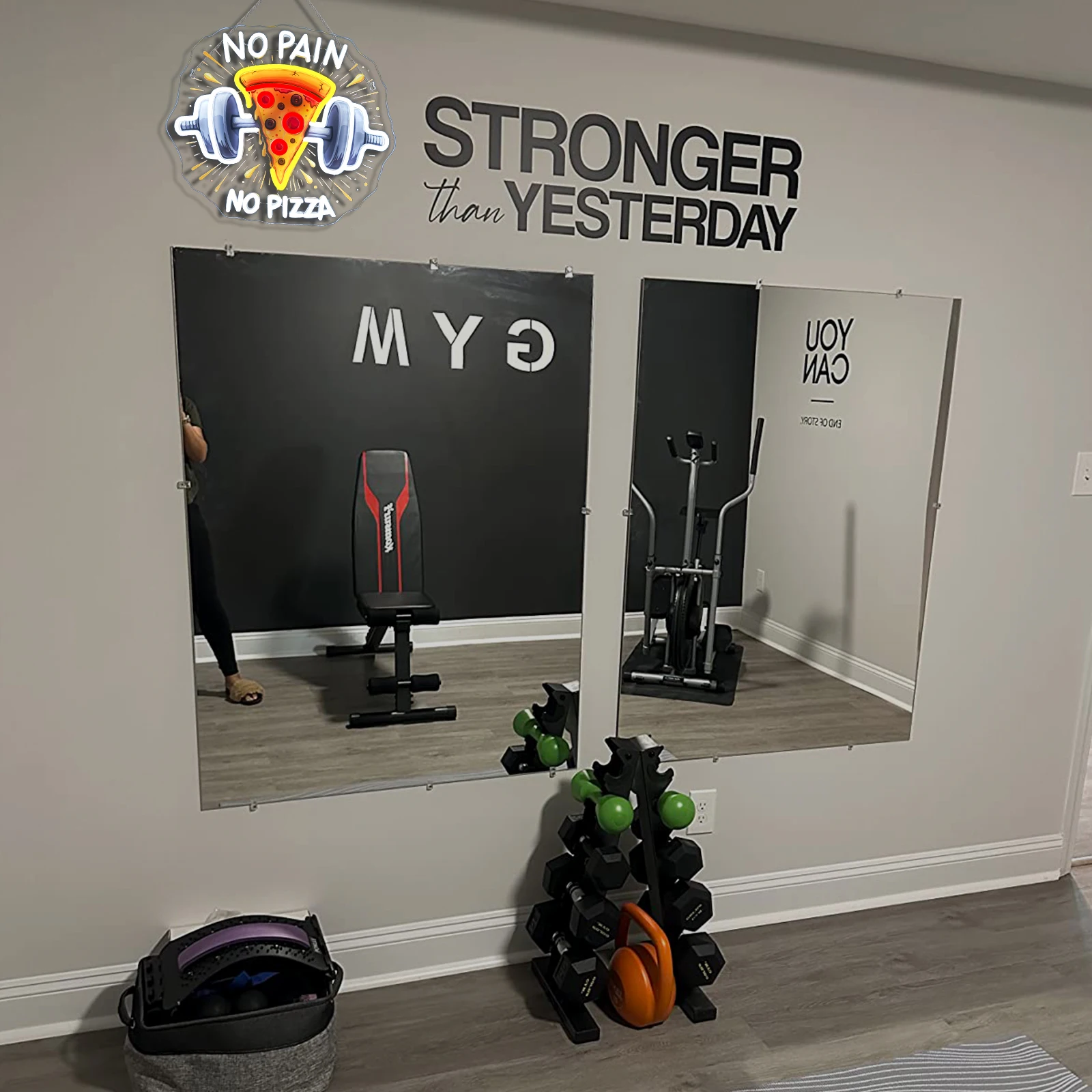 الصالة الرياضية النيون لا ألم لا البيتزا الأشعة فوق البنفسجية المطبوعة علامات ل جدار ديكور عكس الضوء الدمبل الحديد اللياقة البدنية نادي هدية للمراهقين غرفة الرياضة