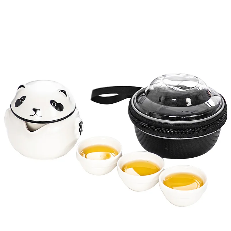 

LH travel tea set ceramic one pot three cups portable brew opening gift